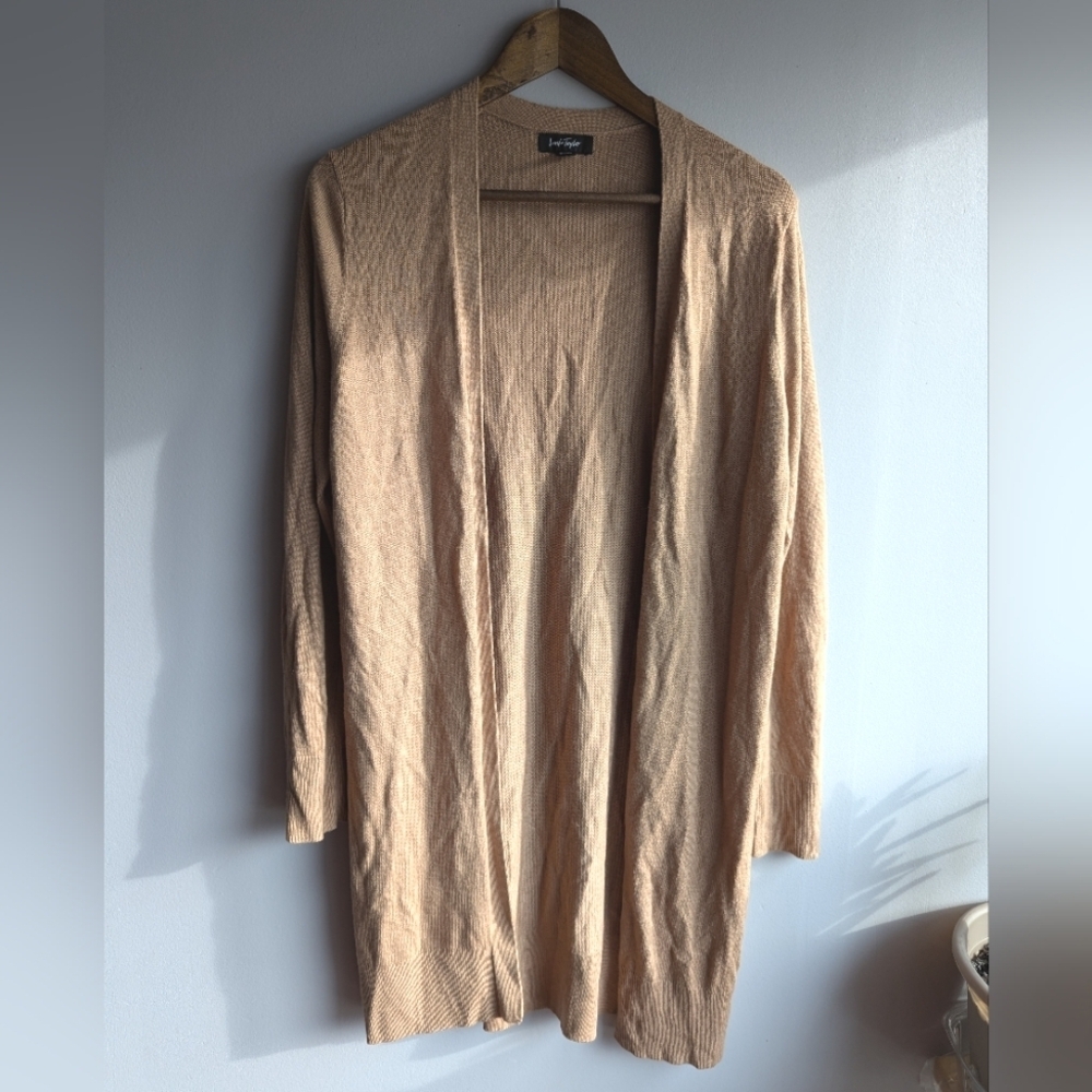 Lord & Taylor Tan Extrafine Marino Wool Cardigan Womens Sz S Long Winter Layer